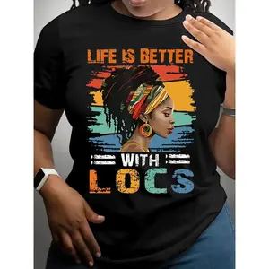 [100% Cotton] Vibrant Purple "Life Is Better With Locs" T-Shirt - Women'S Casual Short Sleeve Crew Neck Top, Breathable Polyester, Machine Washable, Perfect For Spring & Summer T-Shirt For Men And Women christmas new year gift casual  outfits  women