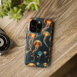 Custom Aesthetic Accessories Cellphone Case, Impact-Resistant Silicone Casing w/ UV Protection, Jellyfishes Design, Durable Shell w/ Rubber Liner, Wireless Charging Compatible, Flexible Handheld Shockproof Screen Protector Cover, All Smartphone Devices