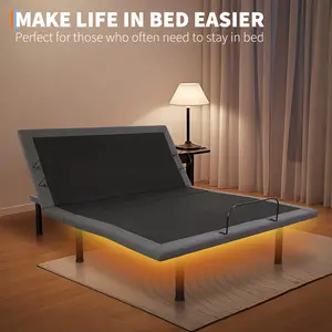 Adjustable Bed Frame Head & Foot Incline, Electric Bed Base with Massage, Wireless Remote Control, 2 Built-In USB Ports, Quiet Electric Adjustable Bed Base with LED Night Light, Easy Assembly, Perfect for Bedroom Comfort