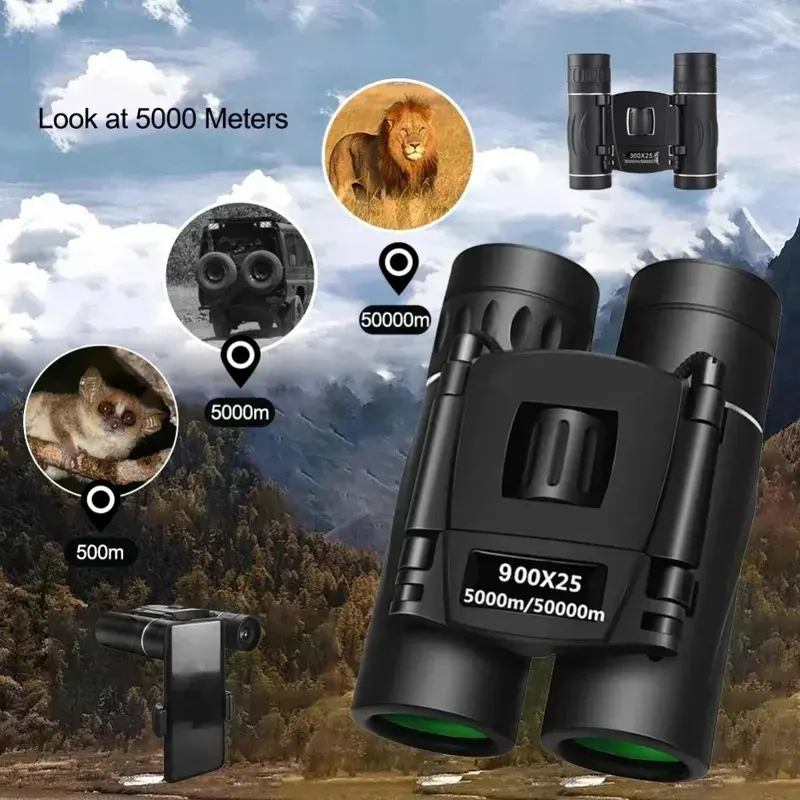High Powered Travel Binoculars for Adults, 900x25 Compact Metal Body, BAK4 Prism, Waterproof, Low-Light Visibility for Hunting, Camping Sports & Outdoor Equipment, High Powered Binoculars, Outdoor Binoculars