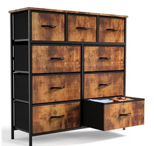 9 Drawer Fabric Dresser for Bedroom, Chest of Drawer Organizer Storage Cabinet for Closet, Entryway, Rust Brown