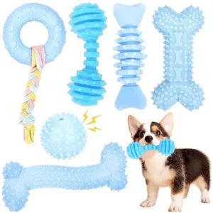 Puppy Toys, 6 Pack Dog Chew Toys for Puppy, Cute Blue Small Dog Toys, Teething Toys for Puppies, Soft Durable Interactive Chew Toy for Small Dogs
