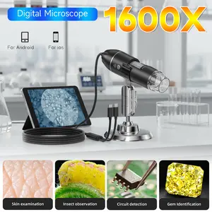 Wireless Digital Microscope, 1600X Magnification  Portable Handheld Microscopes with Adjustable Stand Zoom Digital Microscope 8 LED Microscope Camera Compatible for IOS Android iPad Windows Mac Computer for Jewelry Appraisal Video