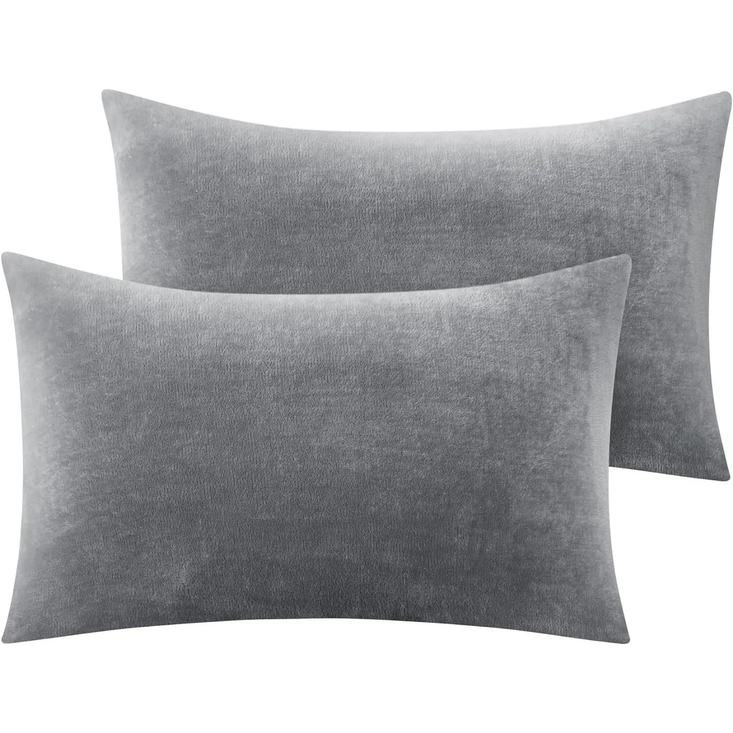 Standard 2-Pack 20x26 in Grey Brushed Polyester Flannel Body Pillowcases - Super Soft Zippered Fleece Shams, Antistatic, Machine Washable, Dryable, Cozy Luxury All-Seasons Bedding Essential for Sleeping, 90-Day Satisfaction Guarantee, Mother's Day Gift, S
