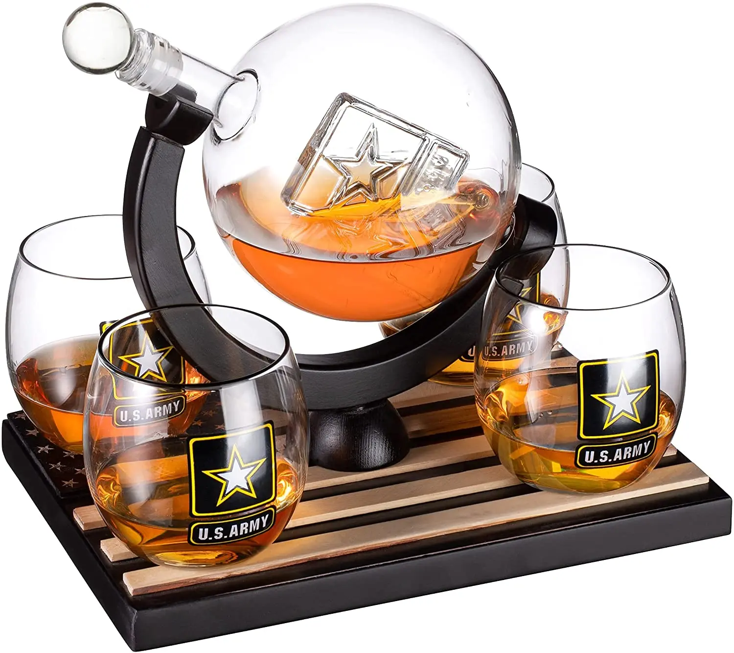 U.S. Army Globe Whiskey Decanter Set with 4 Liquor Glasses