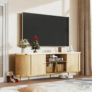 【Ships in 1 Packages】Oneinmil Luxury 70" Fluted TV Stand Modern Entertainment Center for TVs Up to 80" TV Console with Faux Marble Tabletop Curved Profile Design Media Console for Living Room bedroom tables nursery