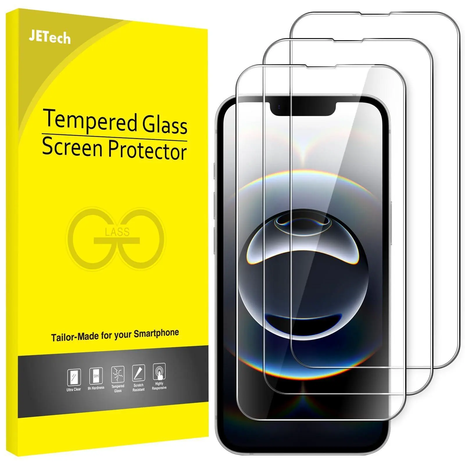 JETech Phone Screen Protectors for iPhone 17e/iPhone 16e, 9H Tempered Glass, 6.1-Inch Full Coverage, Case-Friendly, HD Clear, Responsive Touch for Fast Swipes, 3-Pack, Smartphone, Handheld