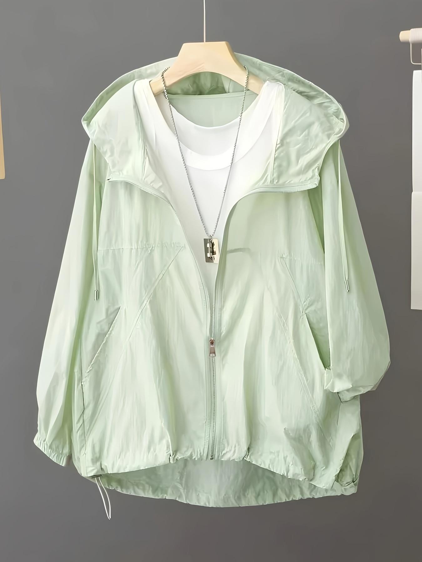 Spring and Summer Solid Color Hooded Sunscreen Jacket- Lightweight, Breathable, Loose-Fitting Open-Back Outdoor Short Sleeve Coat