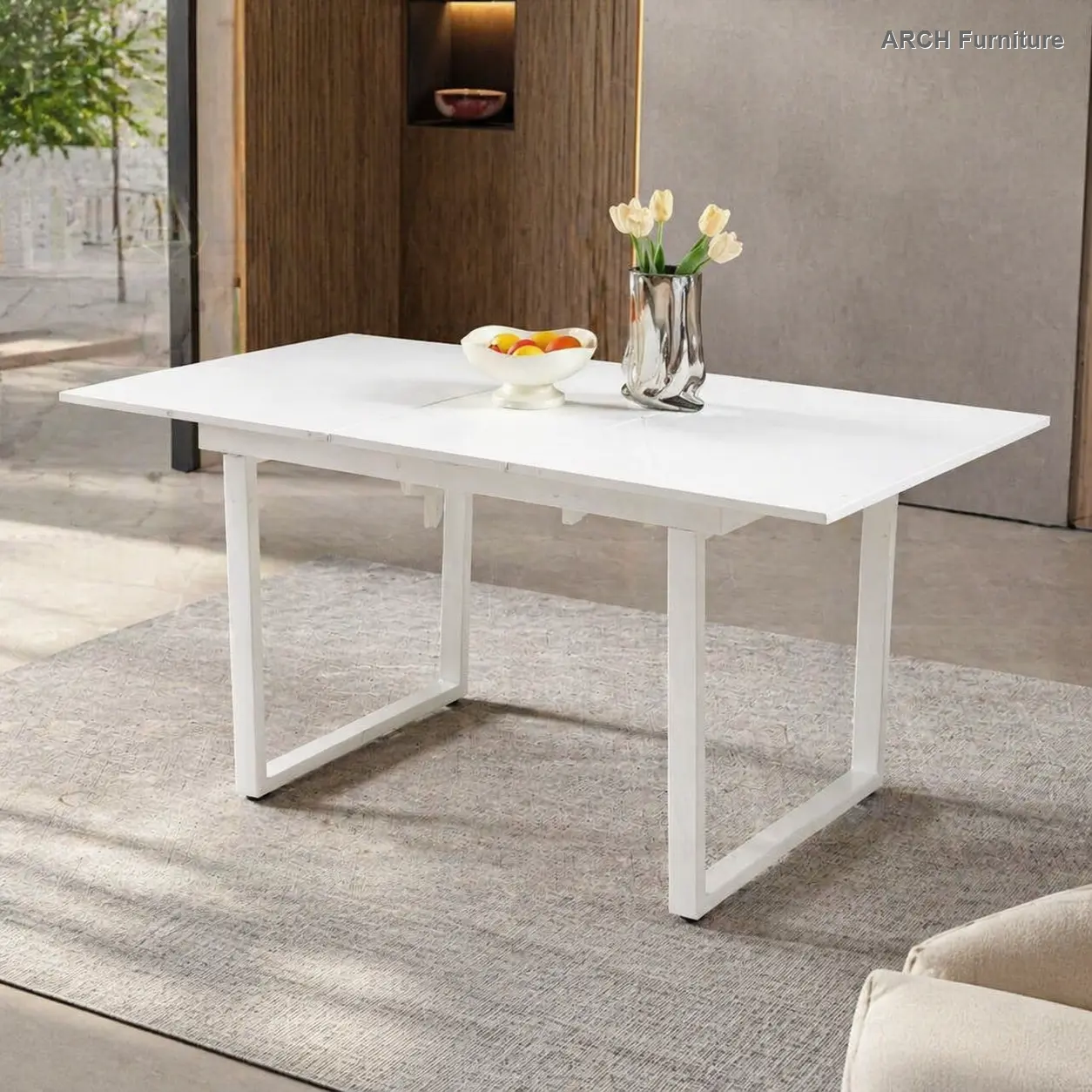 Adjustable Extendable Square Dining Table - Modern, Antique White MDF Top, Metal Legs, Easy to Clean, Space-Saving, Assembly Required, for Outdoor Patio, Kitchen, Living Room (70.86in W x 31.5in D x 29.5in H) WL RR