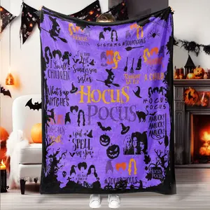 Hocus Pocus Theme Flannel Blanket, Soft Lightweight Warm, Perfect for Bed Sofa Office Camping Travel, Halloween Gift Idea, Slogan Print Blanket, Throw Blanket