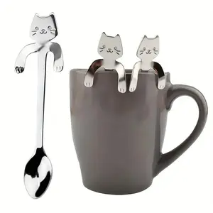 Cute Cat Shaped Stainless Steel Coffee Spoon, Cutlery, Tableware, Perfect for Desserts Snacks Ice Cream, Fun Kitchen Accessory, Versatile Usage, Easy to Clean, Durable, Modern and Stylish
