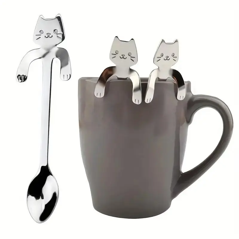 Cute Cat Shaped Stainless Steel Coffee Spoon, Dessert Spoons, Cutlery, Tableware, Perfect for Desserts Snacks Ice Cream, Fun Kitchen Accessory, Versatile Usage, Easy to Clean, Durable, Modern and Stylish