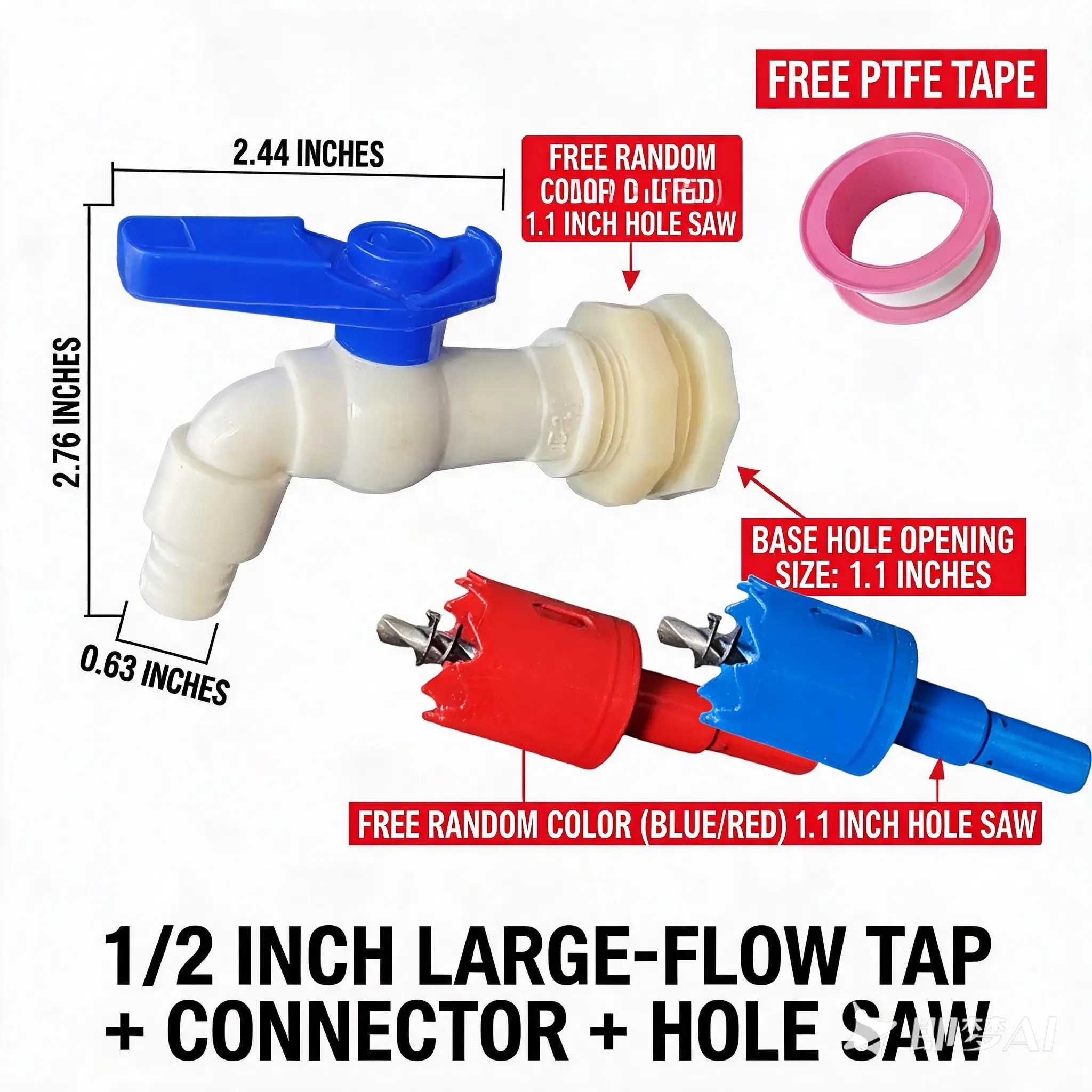 Rain Barrel Spigot Kit, Rain Barrel Faucet Kit with Hole Saw and 1/2" PVC Bulkhead Fitting for Water Barrel, Water Tanks, Rain Barrels, Tubs, Garden Barrels