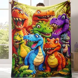 Soft Funny Throw Blanket Cute Smiling Dinosaurs 2D Print Flannel,weighted blanket，throw blanket， Contemporary Animal Theme All-Season Cozy Knitted Thermo-Regulating Cover,Lightweight Fabric,Perfect For Napping,Christmas Present