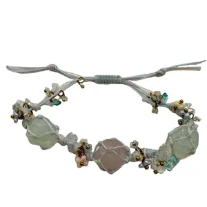 Shazu.com Fairy Bracelet Rose Quartz & Aquamarine Adjustable Thread Metaphysical Healing Energy Crystal for Youth