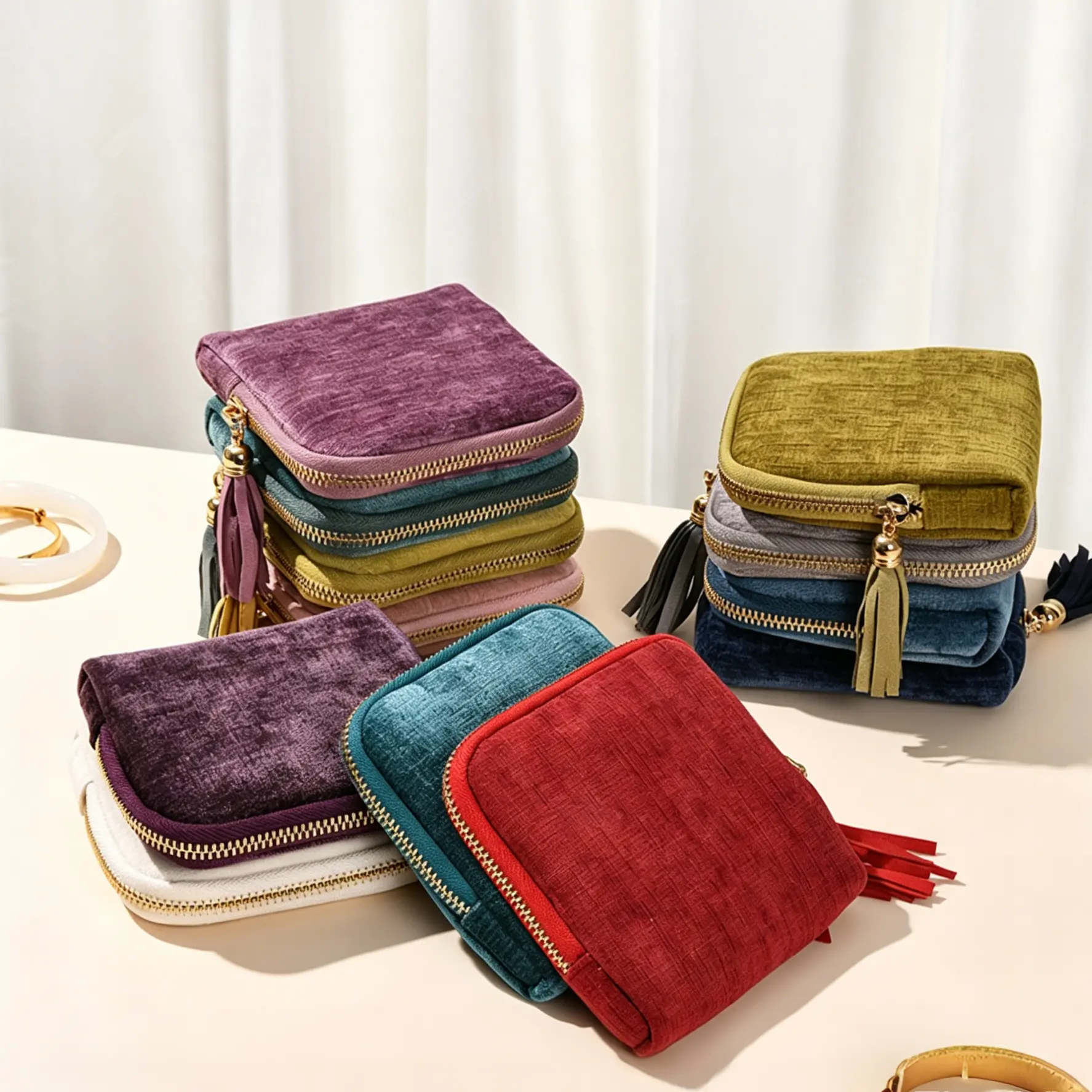 Jewelry Storage Pouch with Tassel Zipper – BOOVO 6 Compartment Velvet & Satin Travel Bag, Soft Interior Organizer for Rings, Bracelets and Chain Necklaces, Ideal Compact Accessory for Handbag or Suitcase