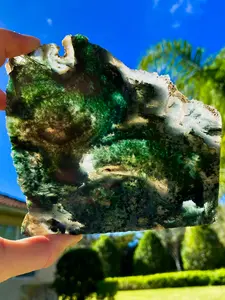1PC Stunning Rare Druzy Moss Agate Crystal Slab, Mineral Collect, Beautiful Druzy Moss Agate Crystal Polished Slab, Loose Gemstones, Perfect Home Collection Art Decoration, Unique Holiday Gift, The Ideal Choice for Crystal Enthusiasts.