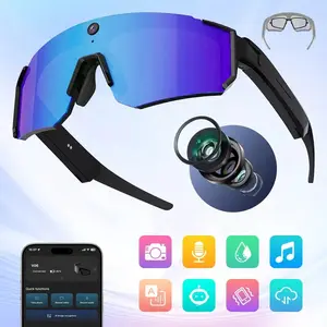 Smart Sports Glasses with 8MP Camera, Ai Smart Sunglasses, 2KPhoto/1200P Video Recording Wearable Glasses, IP54 Waterproof Wireless Audio Bluetooth Glasses with Headphone, Outdoor Sports Polarized Sunglasses with Al Voice Assistant, UV Protection Eyeglass