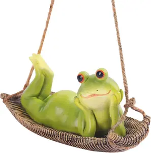 1 Piece Figure Hanging Sculpture Outdoor Hammock for Ornament Frogs Decor Decoration Ornaments Funny Hanger Collectible Decorations Patio Garden Swing Resin Animal Tree Delicate