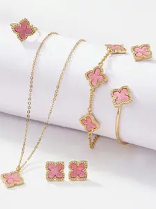 6 Pcs Four Leaf Clover Jewelry Set for Women, Valentine's Gift, Mom Gift, Mother's Day Gift, Includes Earrings, Necklaces, Bracelets & Rings