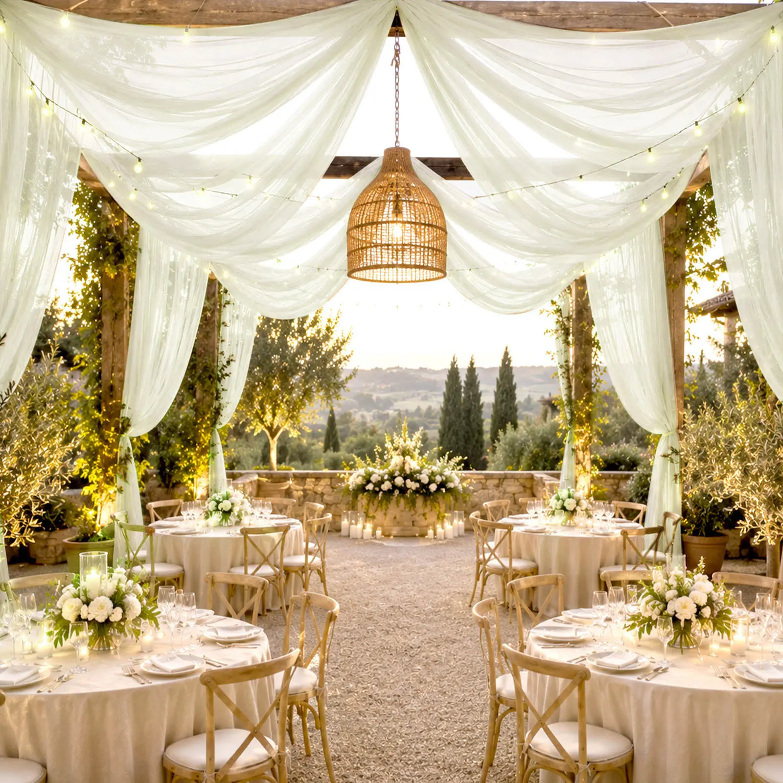 Sheer Look Ceiling Drape - 10x32 ft Ivory Single Panel, Extra Long Ceiling Decor for Wedding Canopy & Backdrop, Banners