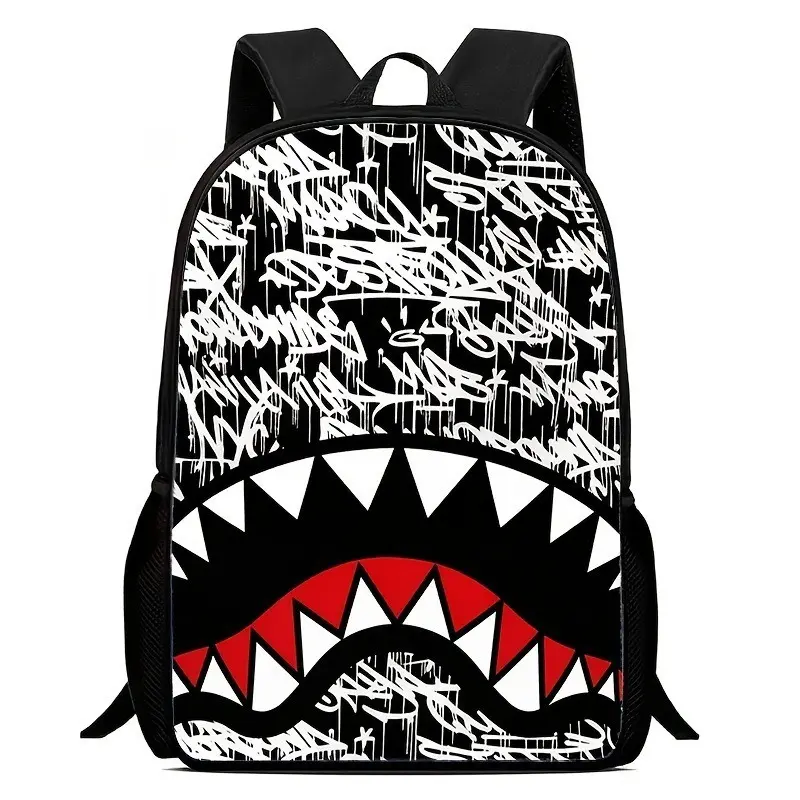 Fashionable Shark Pattern Backpack, Casual Large Capacity Backpack for Men, Business Style Travel Backpack for Daily Use, Casual Daypack