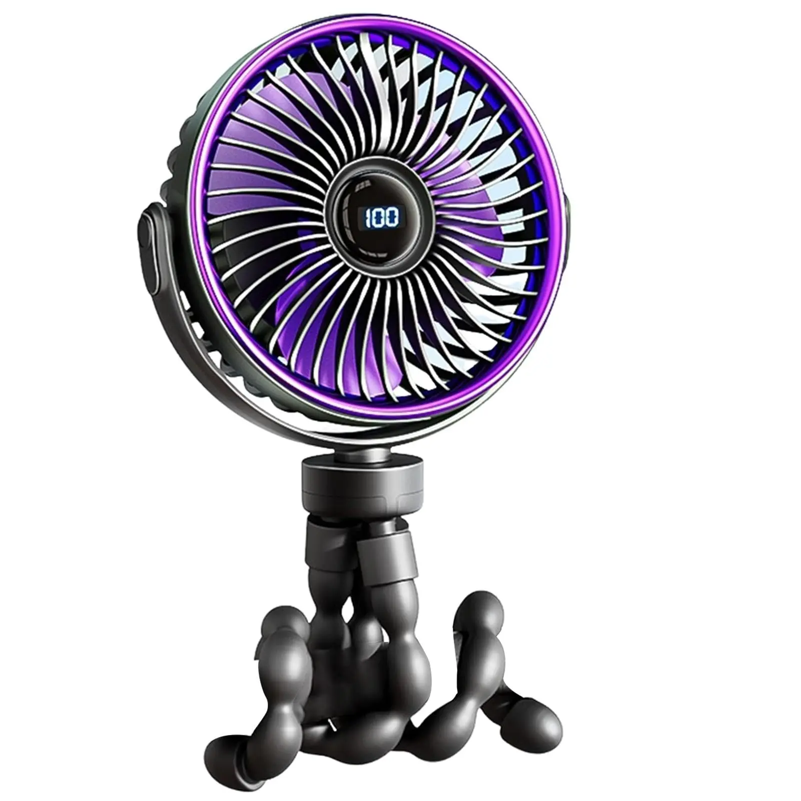 Clip-On Portable Fan, 3000mAh Tripod Fan, Treadmill Fan, Adjustable Speed Desk Fan, Flexible Clip Fan, 5-Speed Mini Fan with Strong Grip