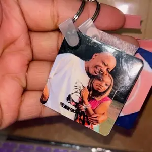 Custom Square Double Sided Photo Keepsake Keychains with Keyring