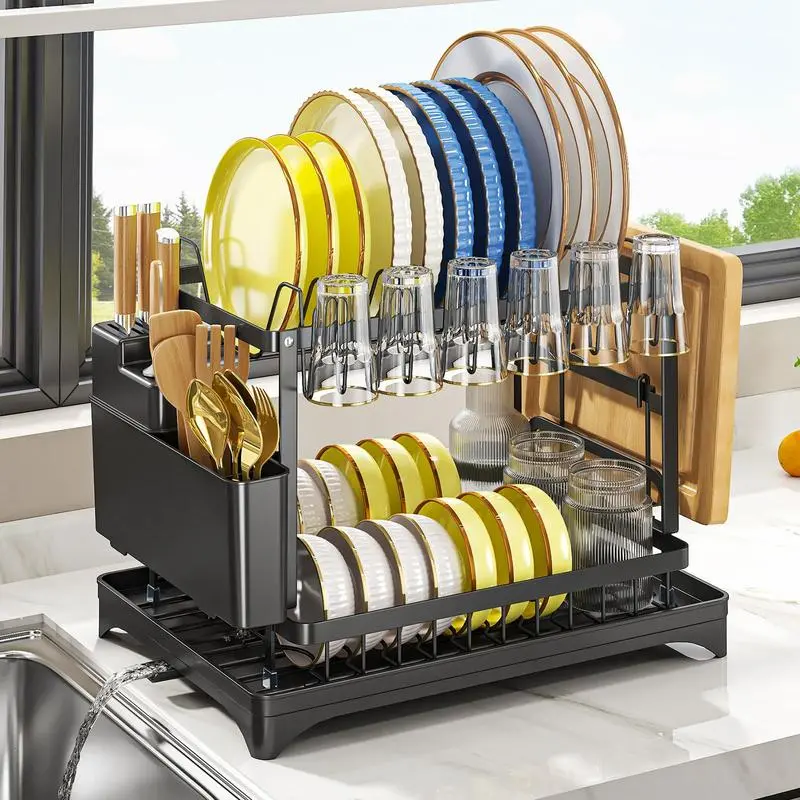 2-layer Dish Drying Rack, Kitchen Dish Drying DrainRack,Multifunctional Kitchen Storage Rack, KitchenAccessories, Home Organizer