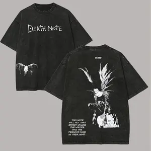 Men's Oversized Unisex Japanese Death Note Anime Short-Sleeve Round Neck Washed T-Shirt - Vintage Retro Casual Everyday Fit Personality Year-Round Menswear Top, Shortsleeve