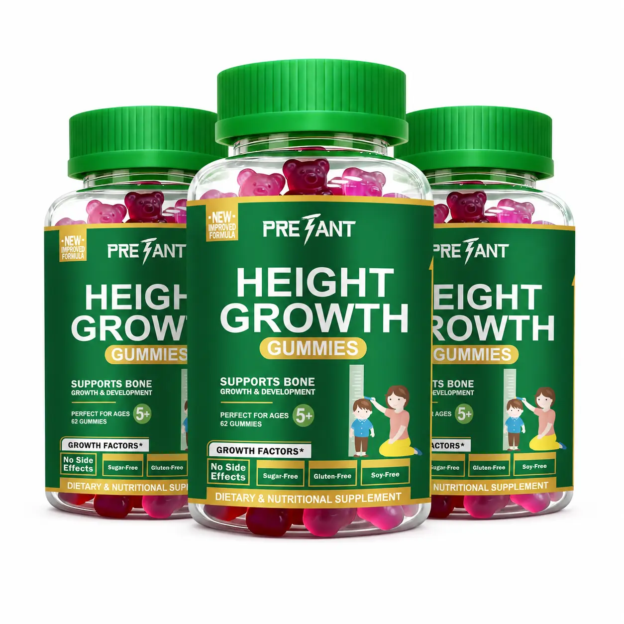 3X PRETANT- Growth Gummies (Grape) Natural Growth & Development Supplement for Kids & Teens - Vitamin C, Calcium & Ashwagandha - Bone Strength Vitamins - Picky Eater Vitamin for Kids - Ages 5+