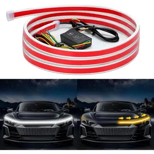 70-Inch LED Hood Light Strip Kit, Flexible PVC Silicone Tape-Backed Strip with Amber Turn Signal Sync, IP68 Waterproof White Dynamic Scan Startup Hoodbeam for Cars/SUVs/Trucks, Night Safety, Plug-and-Play Installation