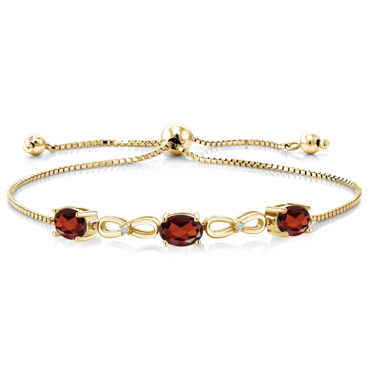 Gem Stone King Infinity 3-Stone Bracelet for Women with Gemstone Birthstone and White Moissanite Accents | 18K Yellow Gold Plated Silver | Oval 7X5MM and Round 1.3MM | Fully Adjustable to 9 Inch