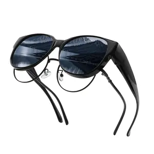 Polarized sunglasses for men and women, can be put on glasses, stylish round cat-eye oversized square sunglasses, UV400 protection, sunglasses, large lenses