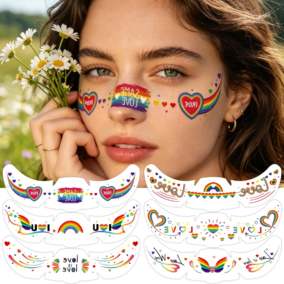 6-Pack Multiple Waterproof Rainbow Pride Temporary Face Tattoos, Cute Lgbtq Flag Stickers, Festival Parade Beach Party Makeup Accessories