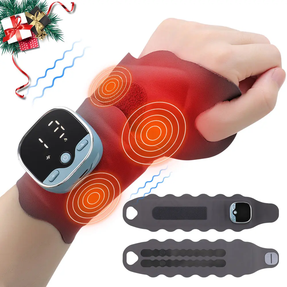 Electric Heated Wrist Massager, Wireless Hand Massage Wrist Straps, 5 Modes, 3 Heat Levels, 9 Adjustable Strength, Voice Prompt, Hand Care Relaxation Gift