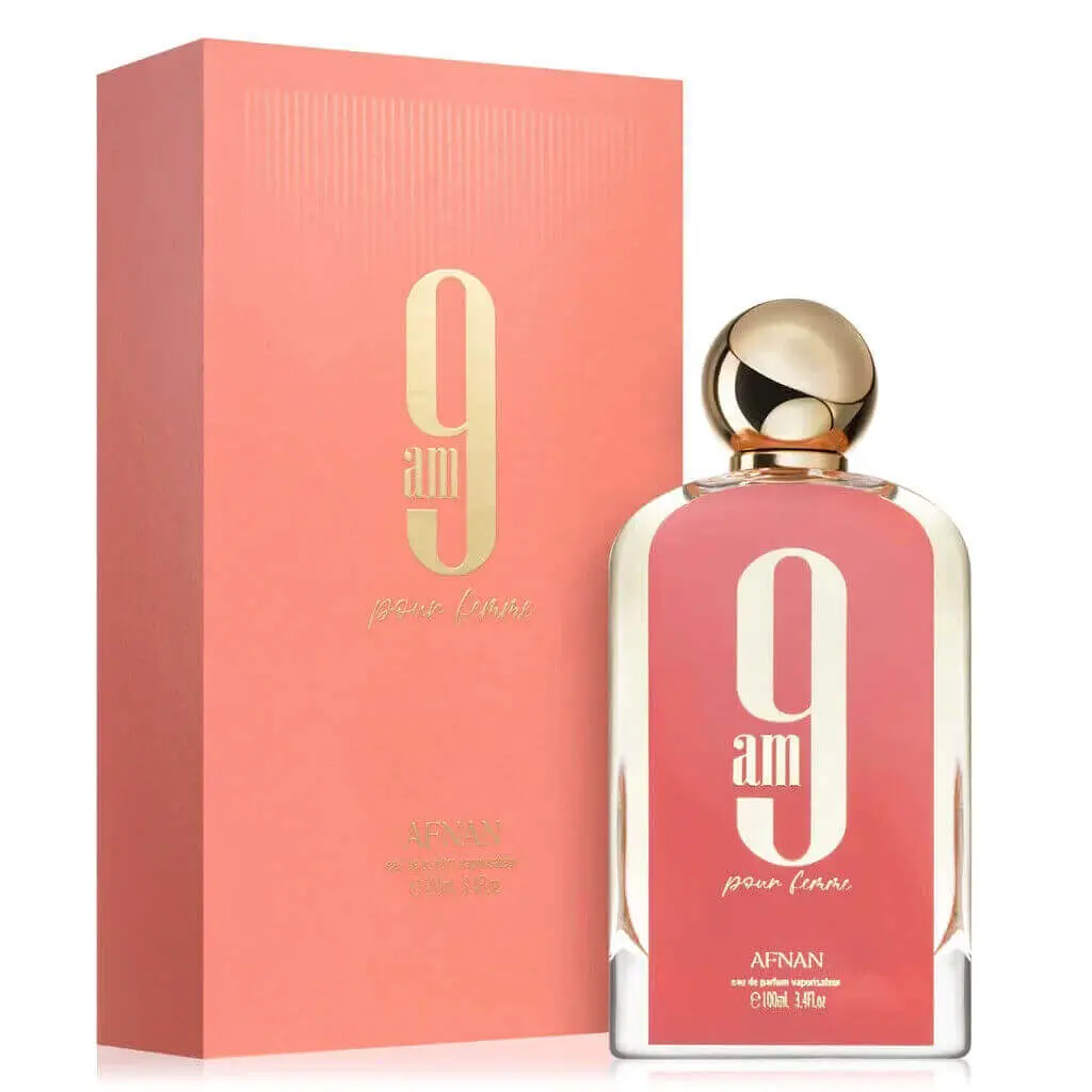 Afnan 9 AM Pour Femme, Fruity Aromatic Eau de Parfum with Mandarin & Raspberry Notes, Unisex Fragrance Spray, 3.4 fl oz, New in Box, Aromatic Fragrances, Edp Liquid Perfumes, Citrus Blend, Edp Scents, Launched In 2022, Raspberry Base, Fresh Aroma