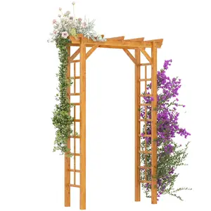 Outsunny 85" Fir Wood Outdoor Arbor Arch, Plant Trellis with Climb Support & Pergola Top, Orange Garden Structure for Weddings and Ceremonies