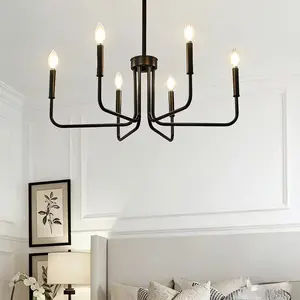 6-Light Black Barn Pendant Light - Industrial Modern Hardwired Metal Material Fixture, Semi-Recessed Installation, Ideal for Dining Room, Living Room (Bulbs Not Included)