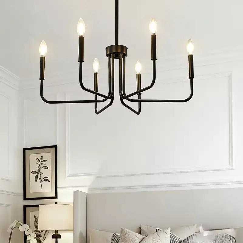 6 Light Black Barn Hanging Pendant Light Industrial Modern Hardwired Metal Fixture Semi Recessed Installation Decor Light for Dining Room Living Room Bulbs Not Included#HomeDecor #InteriorDesign #CeilingLight #HomeImprovement #IndustrialLighting