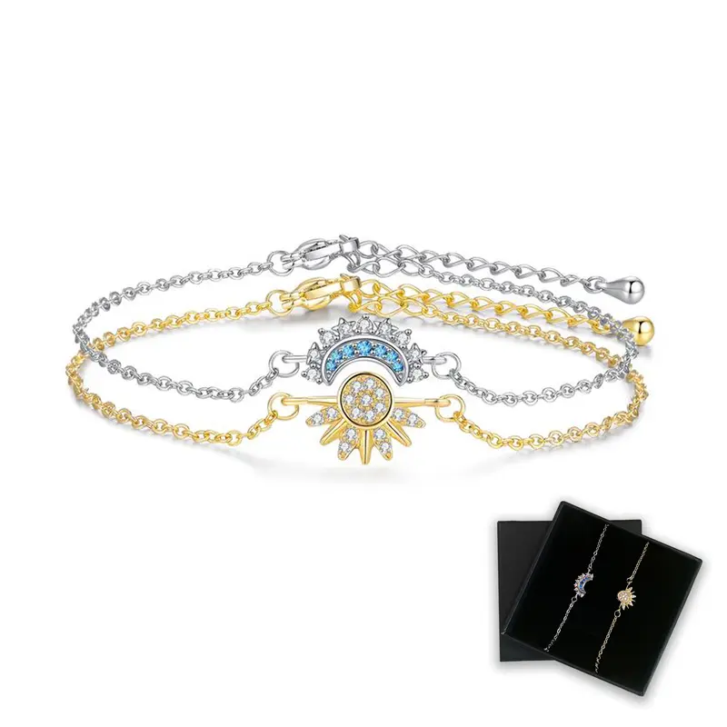 Sun and Moon Bracelet Set for bestfriend, sister gift,Stackable Gold Sun & Blue Moon Bracelet, Matching Couple/Friendship/sister Jewelry necklace