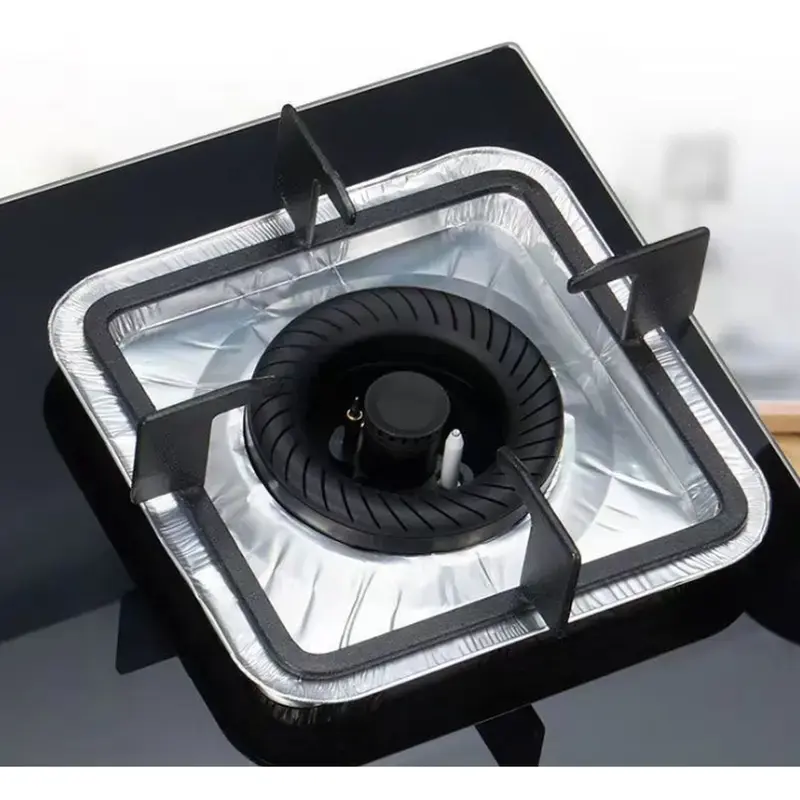 Disposable Aluminum Foil Stove Burner Covers Square Gas Range Liners Oil and Grease Drip Protectors for Standard Cooktops Kitchen Stove Top Bib Liners for Food Spill Cleanup and Everyday Home Cooking Use