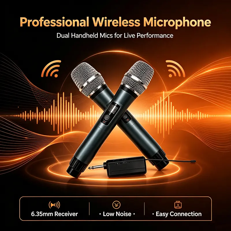 K-MYZS  2-Pack Unisex Handheld Portable Lightweight Wireless Dynamic Microphones with Rechargeable Charging Cordless Plug-and-Play Receiver for Karaoke Machines, Weddings, Church Use (Grey)