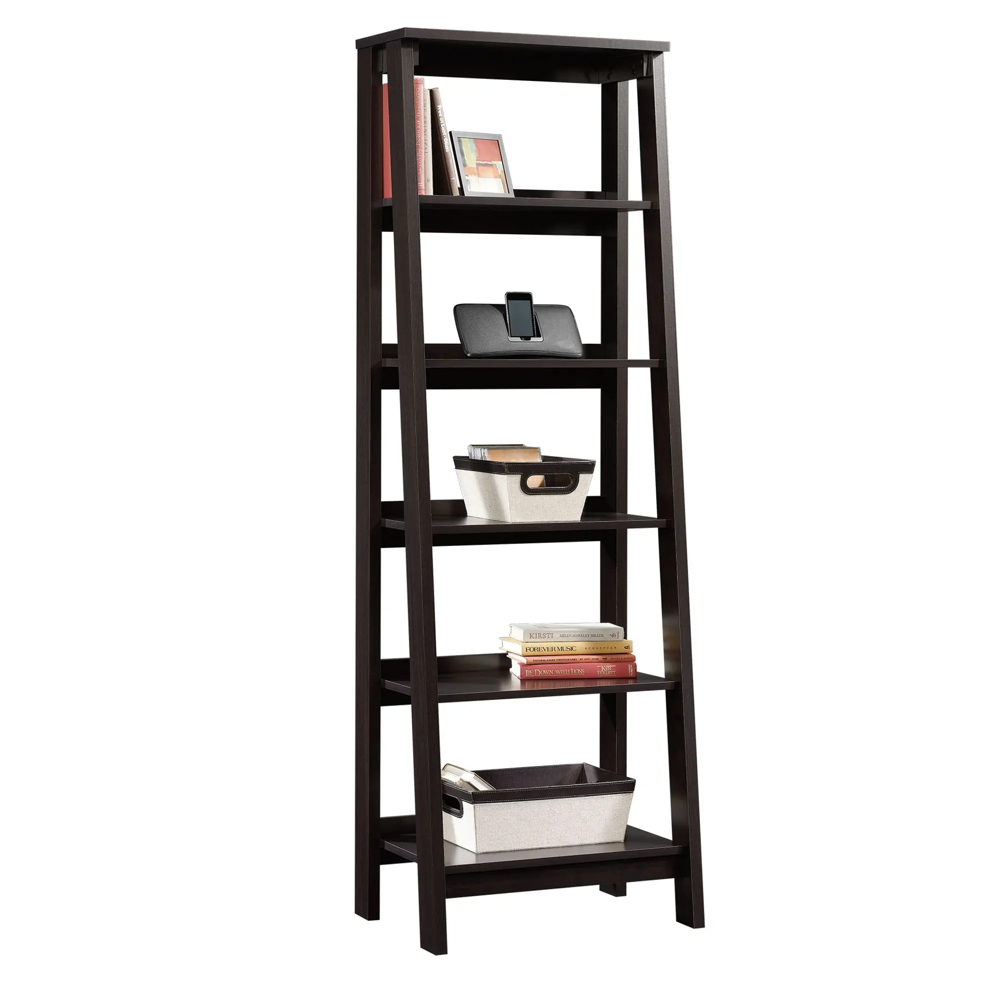 Sauder Trestle 5-Shelf Bookcase - Sturdy Construction & Open Shelving for Easy Access Modern Ladder Design for Home Office & Living Room