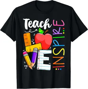 [100% Cotton] Cute Teach Love And Inspire Men Women Teacher T-Shirt streetwear dtf printing