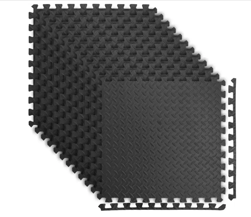 12 Pack EVA Foam Floor Tiles - 0.5" Thick, 24"x24" (60x60cm) Diamond Grid, Non-Slip Interlocking Easy Install Floor Stickers, Shock-Absorbing Cushioned Noise-Reducing Mat for Home Gym, Playroom