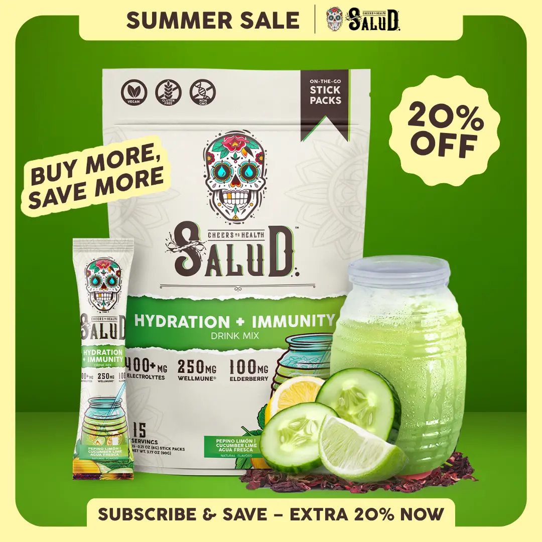 Salud 2-in-1 [Hydration + Immunity - Cucumber Lime] Electrolytes Powder, Agua Fresca Drink Mix, Elderberry, Dairy & Soy Free, Non-GMO, Gluten Free, Vegan, Low Calorie, 1g Sugar (15 Servings)