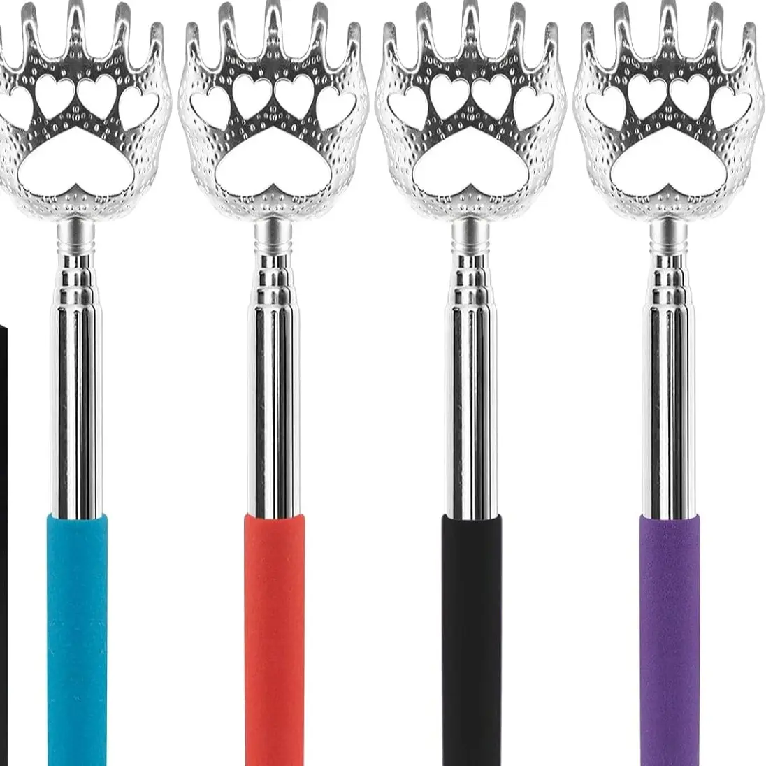 4-Pack Portable Extendable Telescopic Bear Claws Metal Back Scratchers Hand Massager Backslap with Rubber Handles