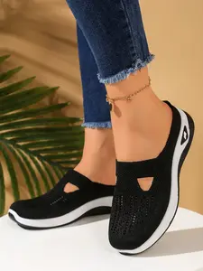 New Breathable Mid-Heel Women's Sandals, Hollow Out Mesh Soft Sole, Casual Flat Shoes for All Seasons, Summer, Slip-On Comfortable Footwear, Walking Shoes, Breathable Mules