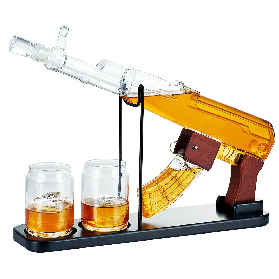 Valentine's Day Gift, New Year Gift for Men and Dad, Whiskey Flask Set for Men - Gun-Shaped Flask, Detachable Magazine and 2 Bullet-Shaped Shot Glasses, Barware, Anniversary Military Gift for Brothers, Father's Day Gift
